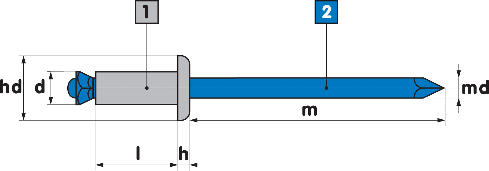 PEEL RIVET / DOME HEAD /ALUMINIUM HEAD - STEEL BODY