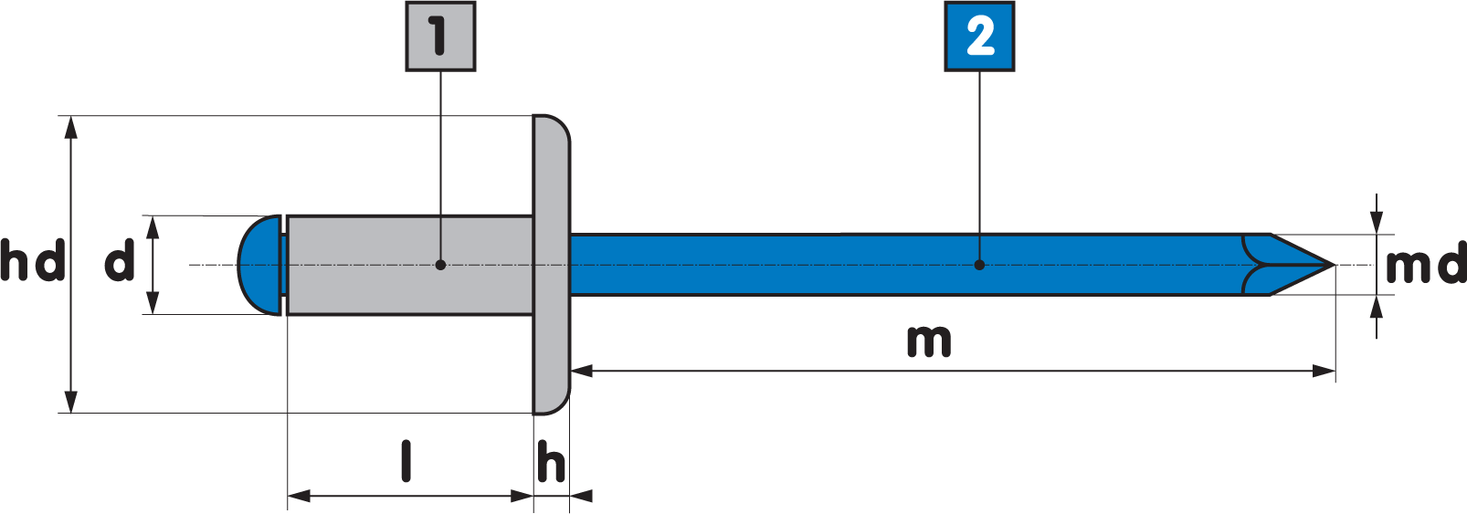 BLIND RIVET / FLANGED HEAD / ALIMINIUM HEAD - STEEL BODY 